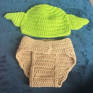 Lime Green and Tan Crochet Baby Hat and Diaper Cover Set